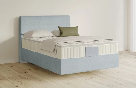 Mozart Boxspringbett Serie 5 Strauss 90x220 elektrisch Feiner Stoff Pastellblau H3 schwebend Königliche Matratze
