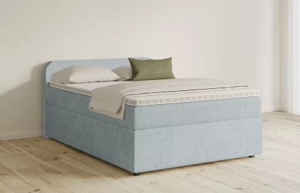 Mozart Boxspringbett Serie 5 Salieri 140x200 mit Bettkasten Feiner Stoff Pastellblau H3