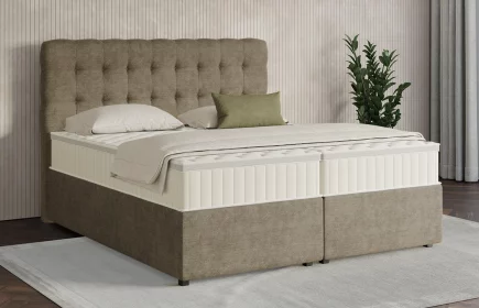 Mozart Boxspringbett Serie 7 Haydn 180x200 mit Bettkasten Feiner Stoff Taupe H3/H3 Königliche Matratze