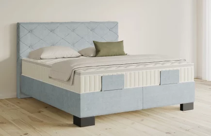 Mozart Boxspringbett Serie 5 Brahms 180x200 elektrisch Feiner Stoff Pastellblau H2/H3 Königliche Matratze