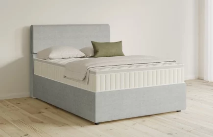 Mozart Boxspringbett Serie 5 Strauss 140x200 mit Bettkasten Feiner Stoff Silbergrau H3 Königliche Matratze