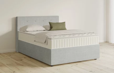 Mozart Boxspringbett Serie 5 Clementi 90x190 mit Bettkasten Feiner Stoff Silbergrau H2 Königliche Matratze