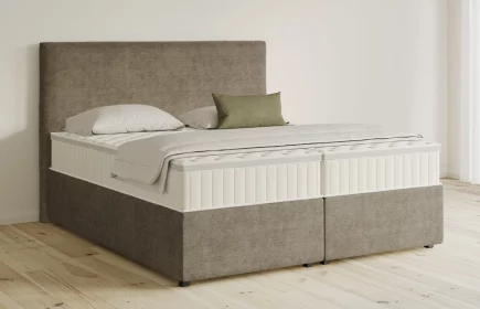 Mozart Boxspringbett Serie 5 Wagner 160x200 mit Bettkasten Feiner Stoff Taupe H2/H3 Königliche Matratze