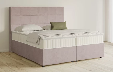 Mozart Boxspringbett Serie 5 Schubert 180x200 mit Bettkasten Samt Hellrosa H3/H3 Königliche Matratze