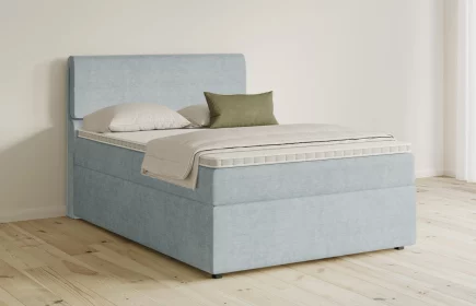 Mozart Boxspringbett Serie 5 Strauss 90x210 mit Bettkasten Feiner Stoff Pastellblau H2