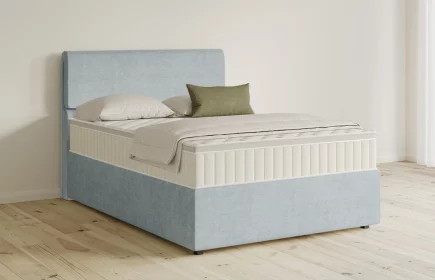 Mozart Boxspringbett Serie 5 Strauss 140x200 mit Bettkasten Feiner Stoff Pastellblau H3 Königliche Matratze