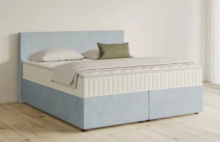 Mozart Boxspringbett Serie 5 Bach 160x200 mit Bettkasten Feiner Stoff Pastellblau H2/H3 Königliche Matratze
