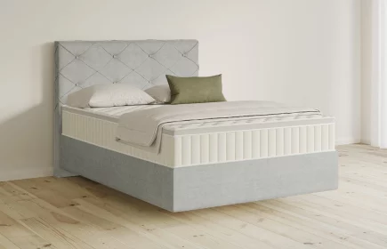 Mozart Boxspringbett Serie 5 Brahms 140x200 Feiner Stoff Silbergrau H2 schwebend Königliche Matratze