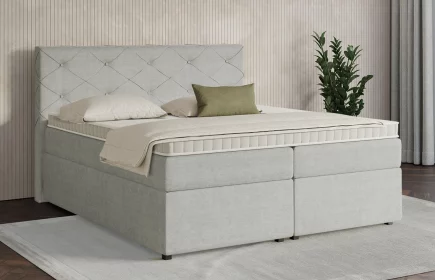 Mozart Boxspringbett Serie 7 Brahms 200x190 mit Bettkasten Feiner Stoff Silbergrau H3
