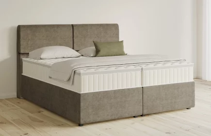 Mozart Boxspringbett Serie 5 Strauss 180x200 mit Bettkasten Feiner Stoff Taupe H2/H2 Königliche Matratze