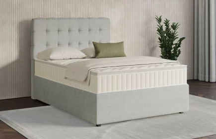 Mozart Boxspringbett Serie 7 Haydn 140x200 mit Bettkasten Feiner Stoff Silbergrau H3 Königliche Matratze