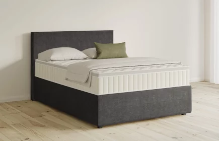 Mozart Boxspringbett Serie 5 Bach 140x200 mit Bettkasten Feiner Stoff Anthrazit H3 Königliche Matratze