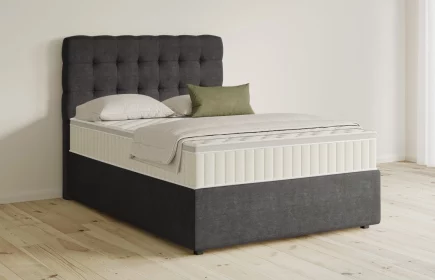 Mozart Boxspringbett Serie 5 Haydn 140x200 mit Bettkasten Feiner Stoff Anthrazit H3 Königliche Matratze