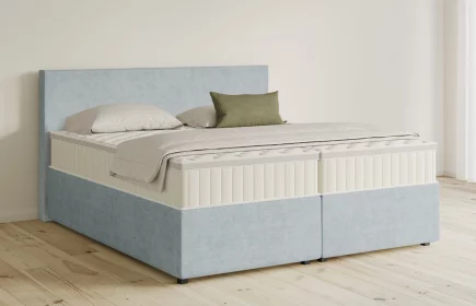 Mozart Boxspringbett Serie 5 Bach 180x200 mit Bettkasten Feiner Stoff Pastellblau H3/H3 Königliche Matratze