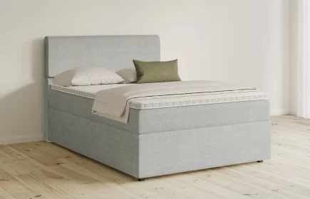 Mozart Boxspringbett Serie 5 Strauss 140x200 mit Bettkasten Feiner Stoff Silbergrau H2