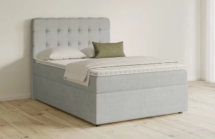 Mozart Boxspringbett Serie 5 Haydn 140x200 mit Bettkasten Feiner Stoff Silbergrau H3