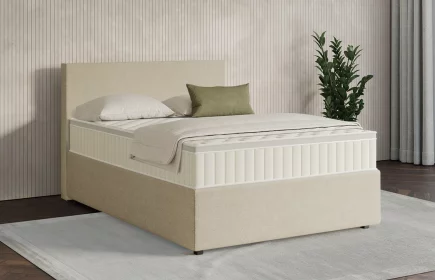 Mozart Boxspringbett Serie 7 Bach 140x200 mit Bettkasten Grober Stoff Beige H3 Königliche Matratze