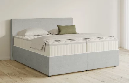 Mozart Boxspringbett Serie 5 Bach 200x200 mit Bettkasten Feiner Stoff Silbergrau H3/H2 Königliche Matratze