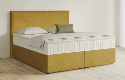 Mozart Boxspringbett Serie 5 Wagner 180x200 mit Bettkasten Samt Goldgelb H3/H3 Königliche Matratze