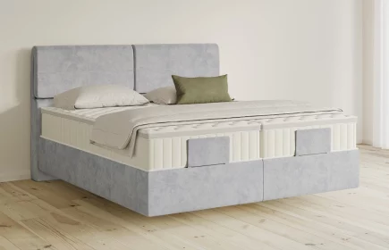 Mozart Boxspringbett Serie 5 Strauss 180x200 elektrisch Samt Hellgrau H3/H3 schwebend Königliche Matratze