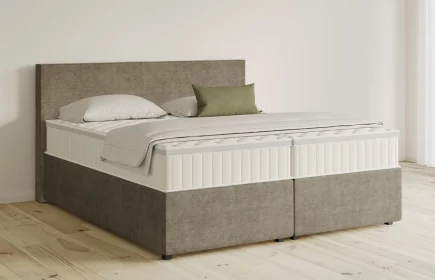 Mozart Boxspringbett Serie 5 Bach 180x200 mit Bettkasten Feiner Stoff Taupe H3/H3 Königliche Matratze