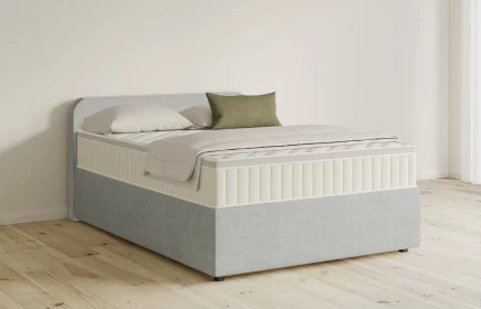 Mozart Boxspringbett Serie 5 Salieri 140x200 mit Bettkasten Feiner Stoff Silbergrau H2 Königliche Matratze