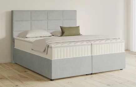Mozart Boxspringbett Serie 5 Soler 200x200 mit Bettkasten Feiner Stoff Silbergrau H3/H3 Königliche Matratze
