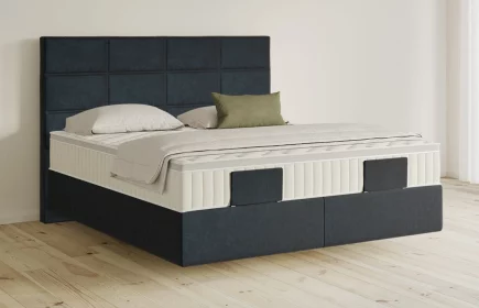 Mozart Boxspringbett Serie 5 Soler 180x200 elektrisch Samt Dunkelblau H3/H3 schwebend Königliche Matratze
