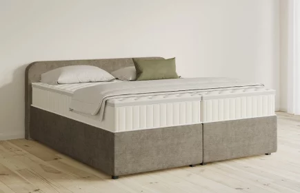 Mozart Boxspringbett Serie 5 Salieri 200x200 mit Bettkasten Feiner Stoff Taupe H2/H3 Königliche Matratze