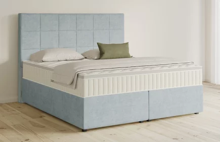 Mozart Boxspringbett Serie 5 Schubert 160x220 mit Bettkasten Feiner Stoff Pastellblau H3/H3 Königliche Matratze