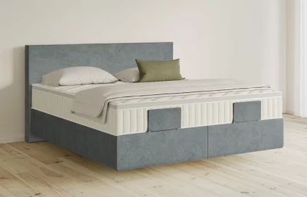 Mozart Boxspringbett Serie 5 Bach 180x200 elektrisch Samt Pastellblau H3/H3 schwebend Königliche Matratze