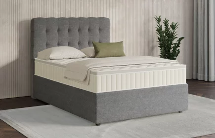 Mozart Boxspringbett Serie 7 Haydn 140x200 mit Bettkasten Grober Stoff Grau H2 Königliche Matratze