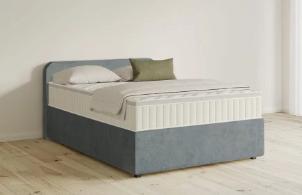 Mozart Boxspringbett Serie 5 Salieri 140x200 mit Bettkasten Samt Pastellblau H3 Königliche Matratze