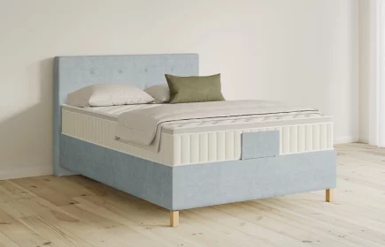 Mozart Boxspringbett Serie 5 Clementi 140x200 elektrisch Feiner Stoff Pastellblau H2 Königliche Matratze