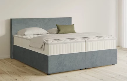 Mozart Boxspringbett Serie 5 Bach 200x200 mit Bettkasten Samt Pastellblau H3/H2 Königliche Matratze