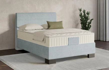 Mozart Boxspringbett Serie 7 Strauss 120x200 elektrisch Feiner Stoff Pastellblau H2 Königliche Matratze