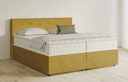 Mozart Boxspringbett Serie 5 Clementi 180x200 mit Bettkasten Samt Goldgelb H2/H3 Königliche Matratze