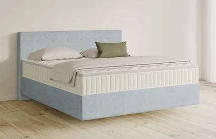 Mozart Boxspringbett Serie 5 Clementi 180x210 Feiner Stoff Pastellblau H3/H3 schwebend Königliche Matratze
