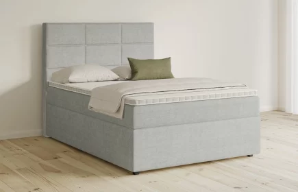 Mozart Boxspringbett Serie 5 Soler 140x200 mit Bettkasten Feiner Stoff Silbergrau H3