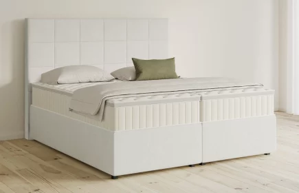 Mozart Boxspringbett Serie 5 Schubert 180x200 mit Bettkasten Samt Crèmeweiß H3/H3 Königliche Matratze