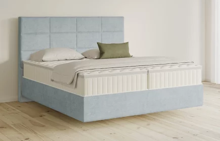 Mozart Boxspringbett Serie 5 Soler 160x200 Feiner Stoff Pastellblau H3/H3 schwebend Königliche Matratze