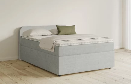 Mozart Boxspringbett Serie 5 Salieri 140x200 mit Bettkasten Feiner Stoff Silbergrau H3