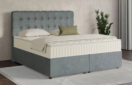 Mozart Boxspringbett Serie 7 Haydn 180x200 mit Bettkasten Samt Pastellblau H2/H3 Königliche Matratze