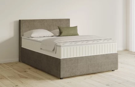 Mozart Boxspringbett Serie 5 Bach 140x200 mit Bettkasten Feiner Stoff Taupe H2 Königliche Matratze