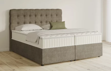 Mozart Boxspringbett Serie 5 Haydn 180x200 mit Bettkasten Feiner Stoff Taupe H3/H2 Königliche Matratze