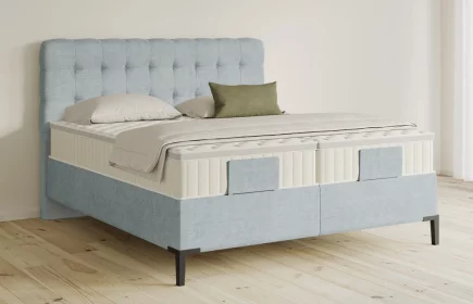 Mozart Boxspringbett Serie 5 Haydn 280x220 elektrisch Feiner Stoff Pastellblau H2/H3 Königliche Matratze