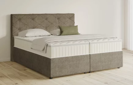 Mozart Boxspringbett Serie 5 Brahms 280x200 mit Bettkasten Feiner Stoff Taupe H3/H4 Königliche Matratze
