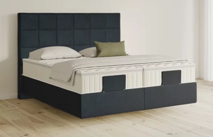 Mozart Boxspringbett Serie 5 Schubert 280x210 elektrisch Samt Dunkelblau H3/H2 schwebend Königliche Matratze