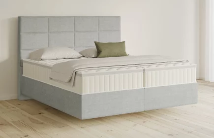 Mozart Boxspringbett Serie 5 Soler 280x200 Feiner Stoff Silbergrau H2/H3 schwebend Königliche Matratze