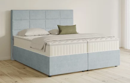 Mozart Boxspringbett Serie 5 Soler 240x200 mit Bettkasten Feiner Stoff Pastellblau H3/H3 Königliche Matratze